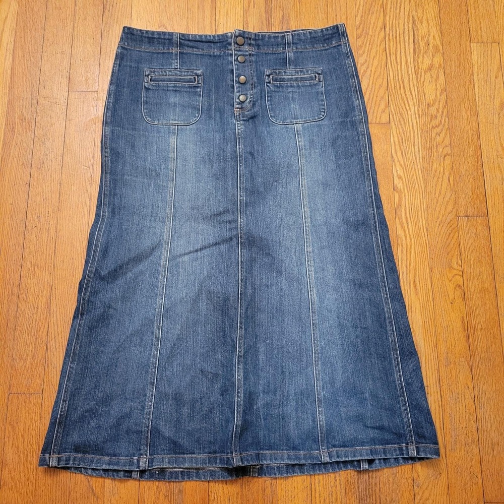 Y2K Gap 14 Jean Skirt Blue Button Fly Stretch Denim A Line Maxi Modest Western